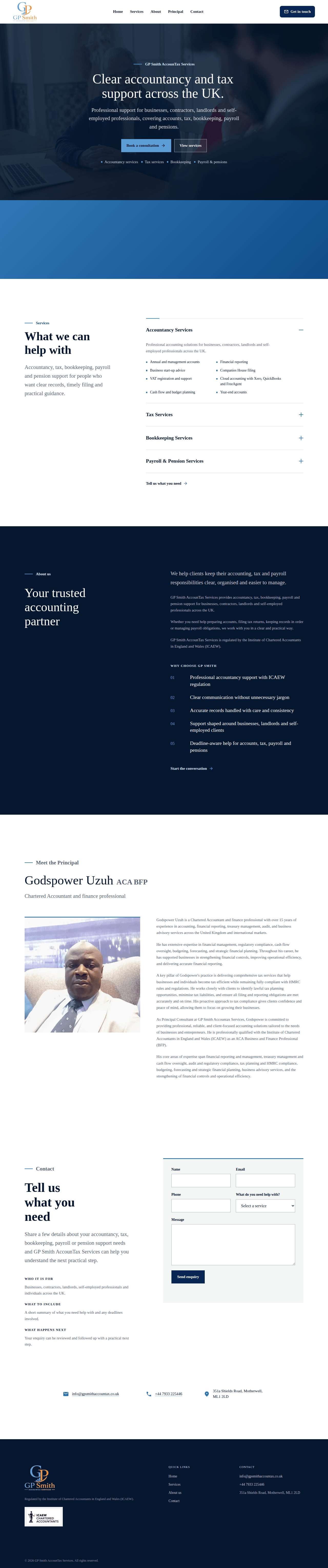 Screenshot of the GP Smith AccounTax Services website