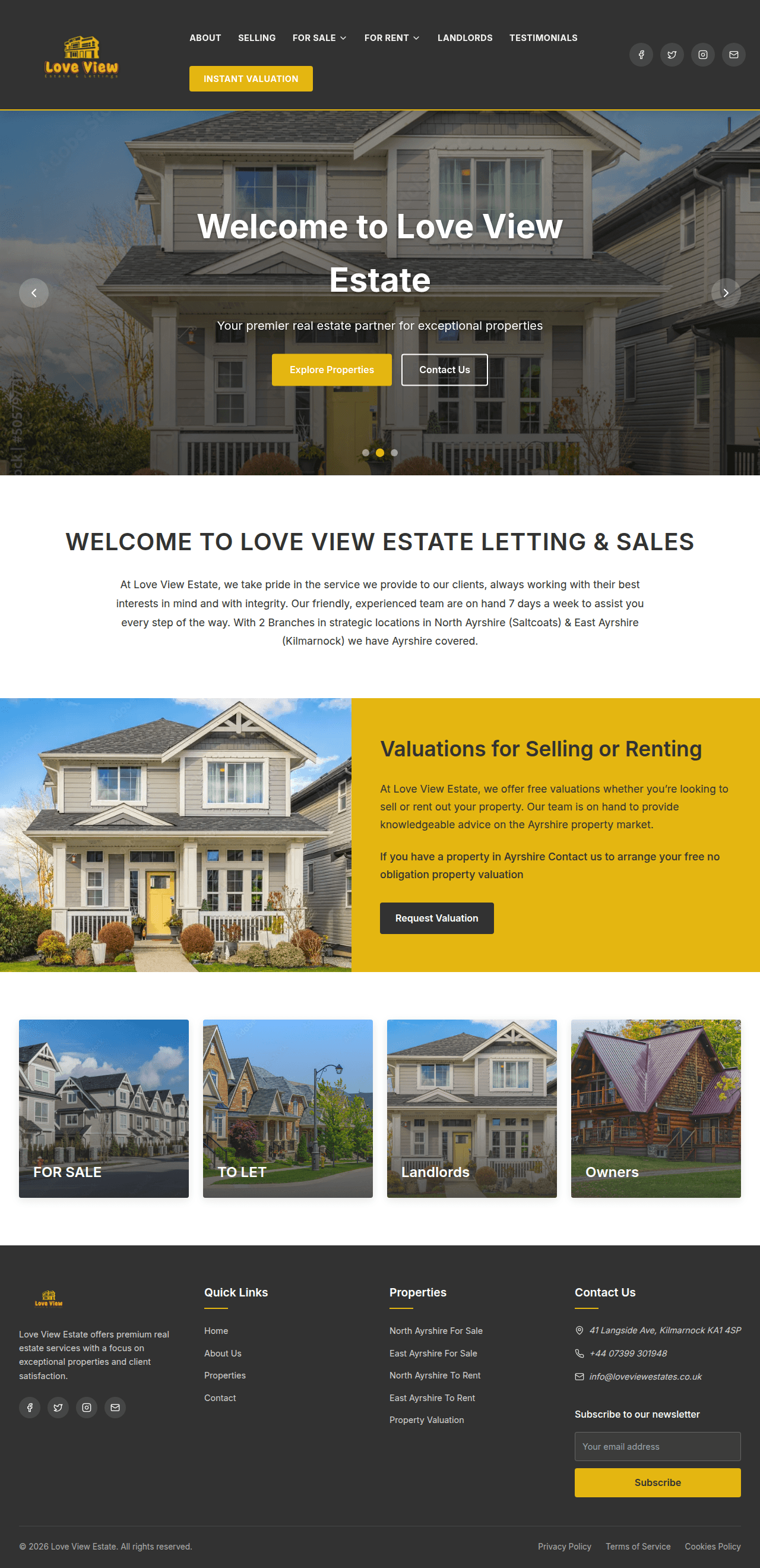Screenshot of the LoveView Estates website